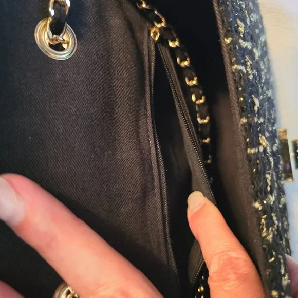 Anthropologie Cristina Sabatini Black White Gold Tweed Brielle Bag Clutch GUC. - Picture 8 of 16